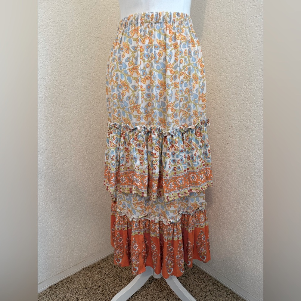 Cupcakes and Cashmere boho tiered‎ midi skirt size Small